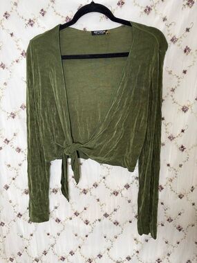 Tie-Front Crop Top in Olive Green by Softwear